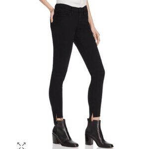 FRAME Raw Hem Le Skinny de Jeanne Black Frayed Skinny Denim Jeans